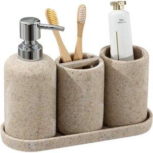 Bathroom Accessories Set 4 Pieces Soap Dispenser Toothbrush Holder Vanity Tray